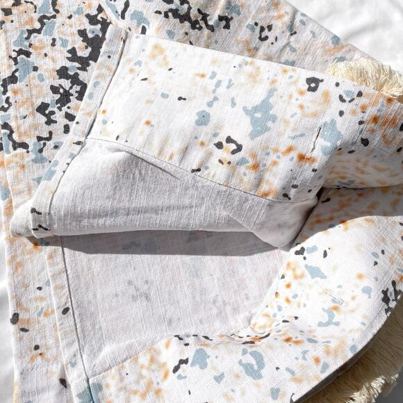 Anthropologie Lorin Fringed Boho Cotton Shower Curtain Peach Blue Print Neutral - Picture 4 of 6